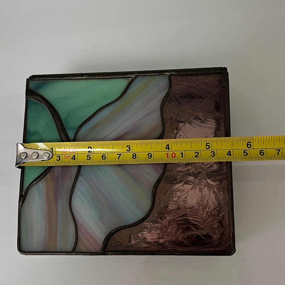 Vintage Stained Glass Floral Trinket Jewelry Box with Mirror - Picture 9 of 13